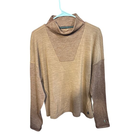 Smartwool Womens Tan & Brown Cowl Neck Pullover Sweater Medium - Picture 1 of 4